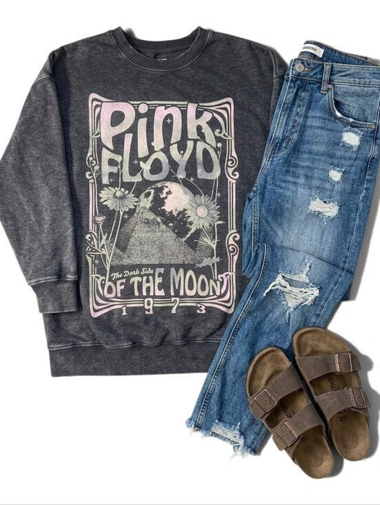 Pink Floyd Tops - Pink Floyd, The Dark Side of the Moon, 1973, Pyramid, Daisies Crewneck